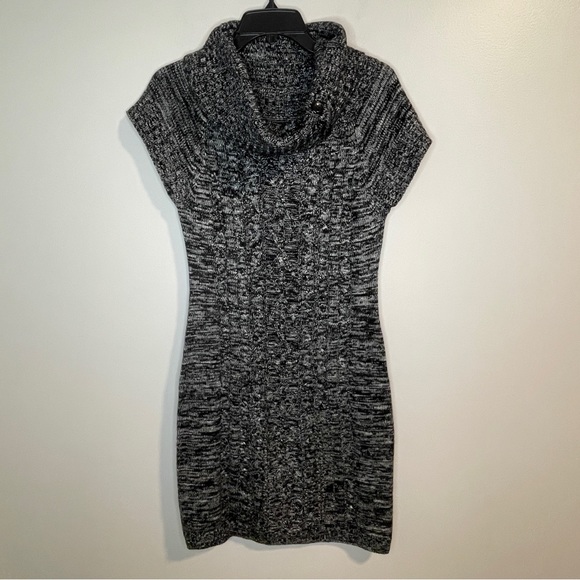Calvin Klein Cowl Neck Short Cap Sleeve Sweater Dress Black White Pullover S - Picture 1 of 5